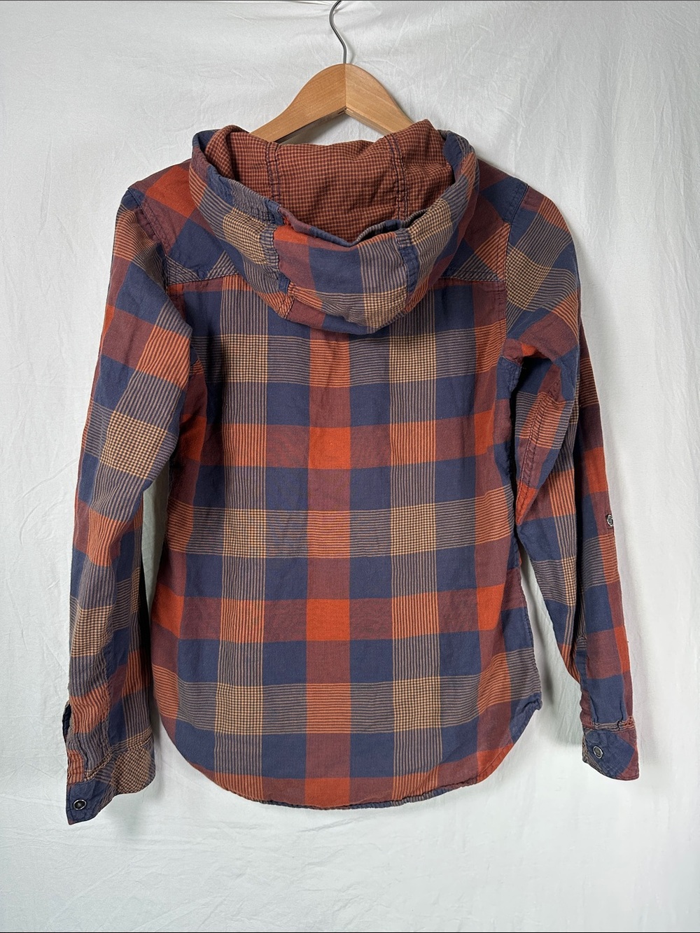 Plaid Hooded Button-Front Jacket - Rust & Navy - Picture 3 of 3